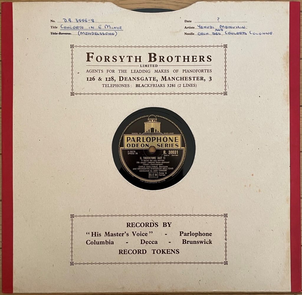 SPレコードのジャケットカバー画像 Forsyth & Brothers trovatore tagliabue